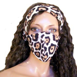 Leopard Print Headband And Mask Set, Hairband And Matching Mask